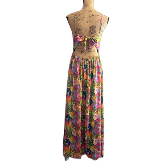 Cupshe Pink Tropical Floral Maxi Dress Open Tie Back Size Medium - Picture 11 of 11